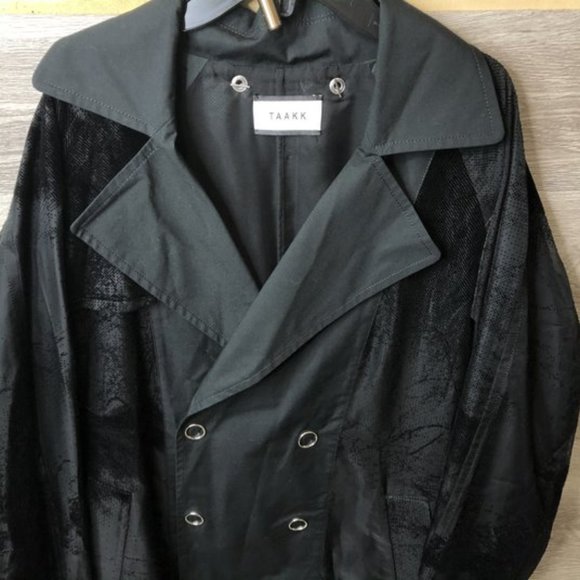 Taakk Mens Small Black Mesh Layered Trench Coat - Picture 2 of 8